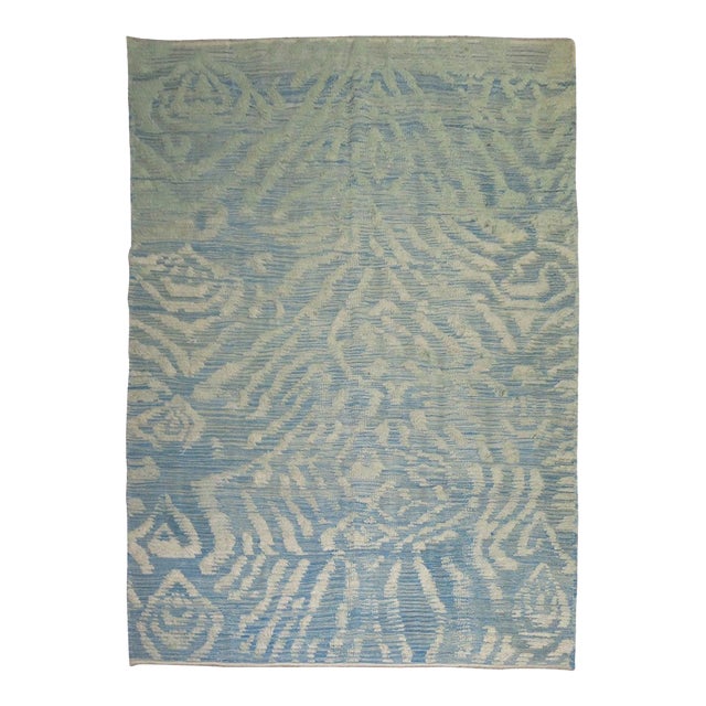 Blue Cream Turkish Souf Kilim Flat-weave Contemporary Rug For Sale