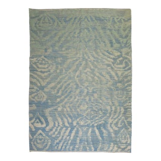 Blue Cream Turkish Souf Kilim Flat-weave Contemporary Rug - 8'2" x 12'1" For Sale