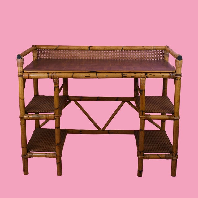 Vintage Rattan and Cane Desk For Sale In West Palm - Image 6 of 6