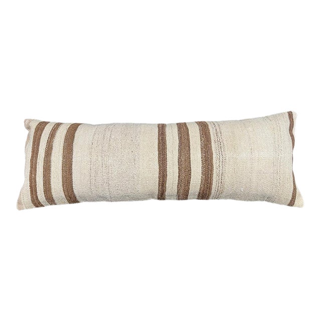 Turkish Hemp Pillow Cushion Natural Beige Brown Cushion Cover 14"x40" For Sale