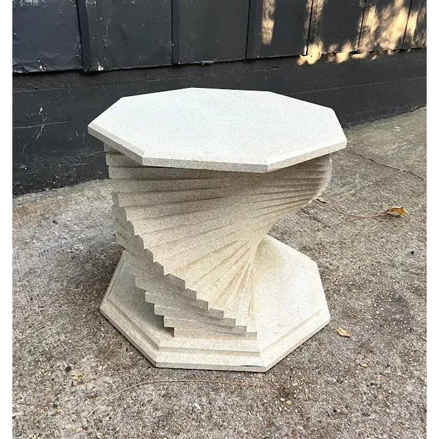 Postmodern Swirled Stack Faux-Stone Octagonal Speckled Side Table For Sale - Image 6 of 7