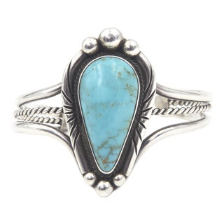 Vintage Southwestern Navajo Style Turquoise Sterling Silver Cuff Bracelet For Sale