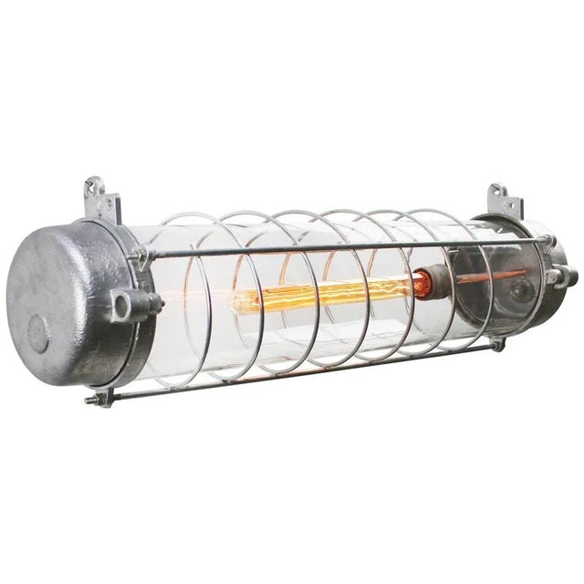 Industrial cast aluminium light. clear glass. Including tube led bulb. (220 only – us by local bulb – 110v) e27 / e26 up...