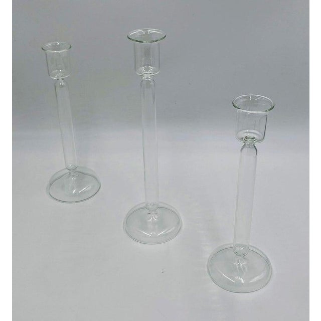 Transparent Set of 3 Italian Mouth Blown Glass Candle Holders by Aldo Cibic for Paola Coin For Sale - Image 8 of 14