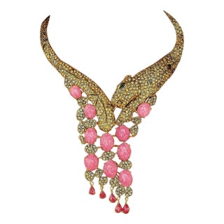 Bochic “Capri” Vintage Diamond, Ruby & Fancy Sapphire Necklace Set 18K & Silver For Sale