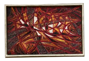 1960s Geometric Abstract European Oil Painting Signed