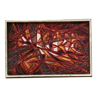 Modern Abstract Oil Painting, Fire Red, Signed, 1966, 19x13 in Mid-Century For Sale