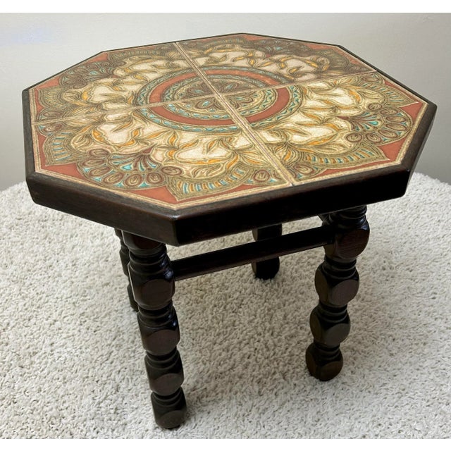 Wood 1960s Mid Century Table With Custom Octagon Tile Top For Sale - Image 7 of 12