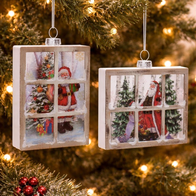 Contemporary Glass Santa Window Ornament Set of 6 For Sale - Image 3 of 7