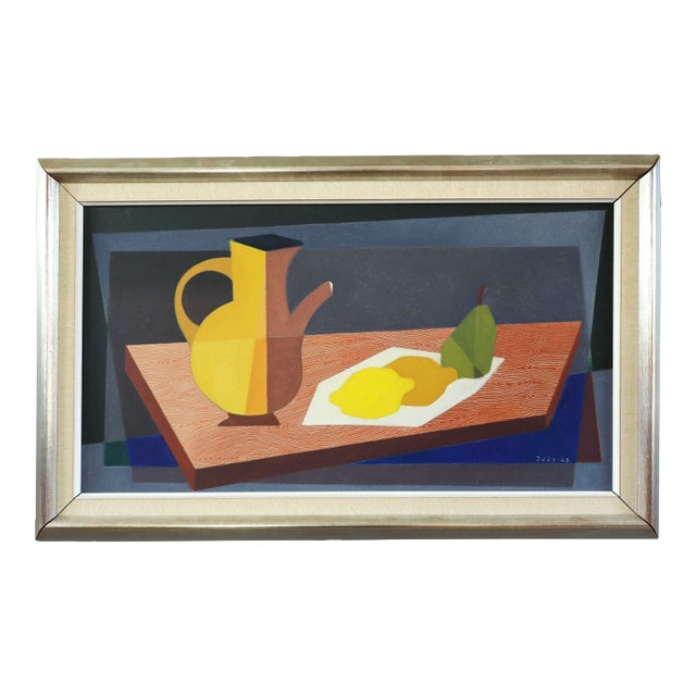 1963 Mid-Century Modern 'Cubist Citrus' Vintage Original Still Life Oil Painting, Framed For Sale