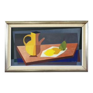 1963 Mid-Century Modern 'Cubist Citrus' Vintage Original Still Life Oil Painting, Framed