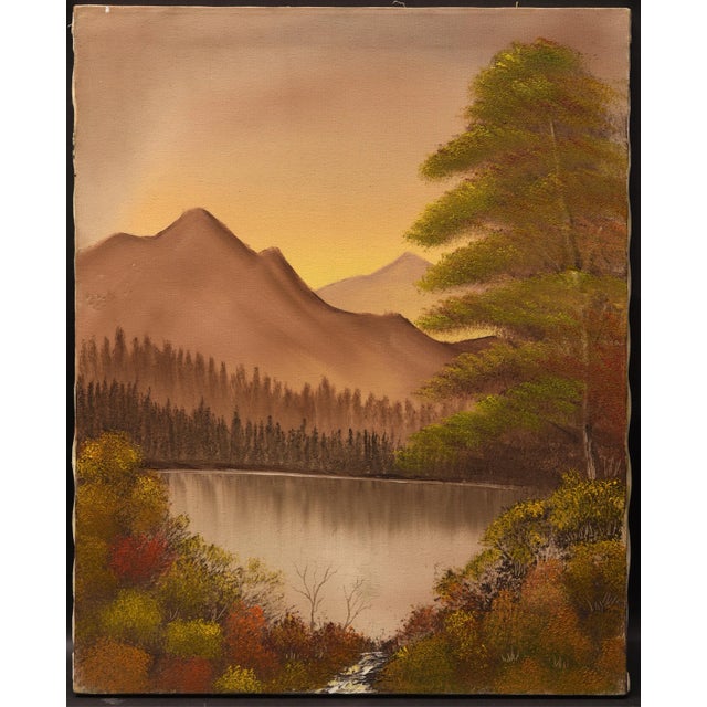 American 1970s Lake and Mountain Oil Painting For Sale - Image 3 of 3