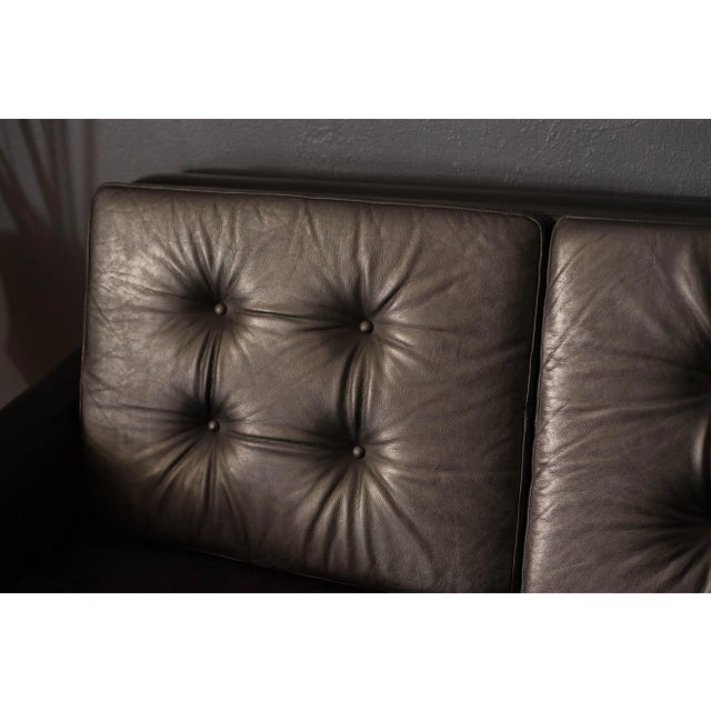 1960s Vintage Scandinavian Rosewood and Black Leather Three Seat Sofa For Sale - Image 5 of 13