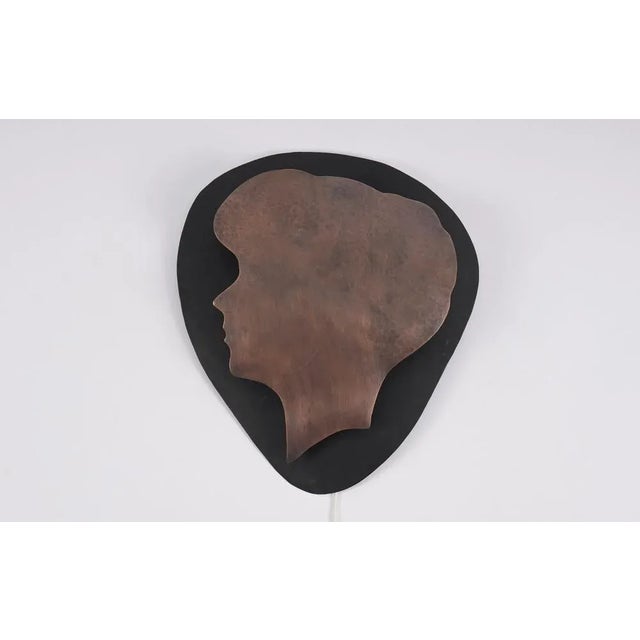 Copper and Metal Womans Head Wall Lamp, 1960s For Sale - Image 12 of 12