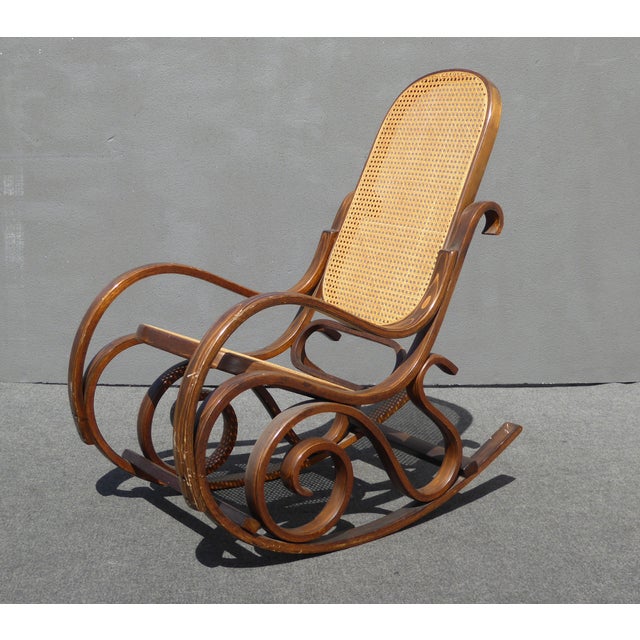 Bentwood Cane Back Rocking Chair In The Style of Michael Thonet | Chairish