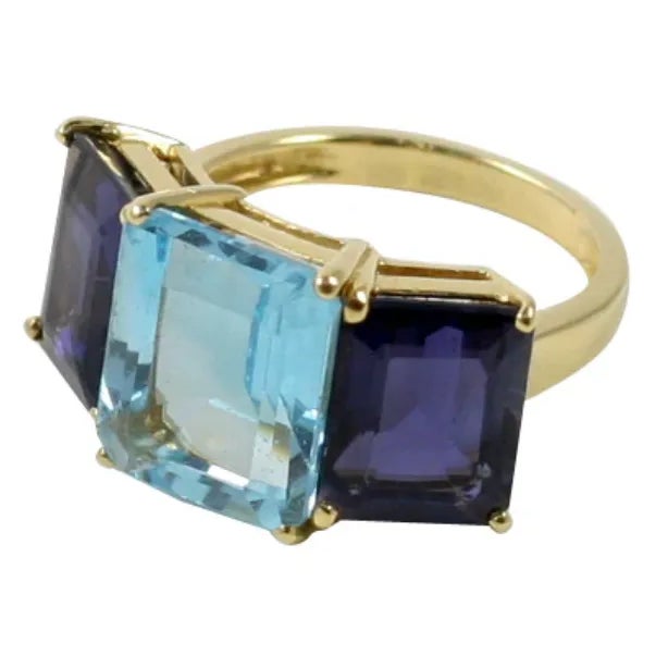 Christina Addison 18kt Yellow Gold Mini Emerald Cut Ring With Citrine and Blue Topaz For Sale - Image 10 of 12