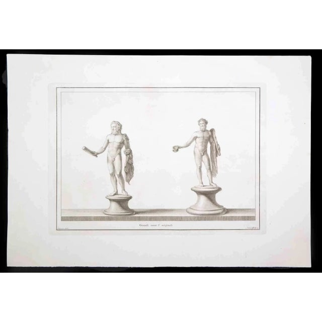 Ancient roman statue, from the series "antiquities of herculaneum", is an original etching on paper realized by nicola...