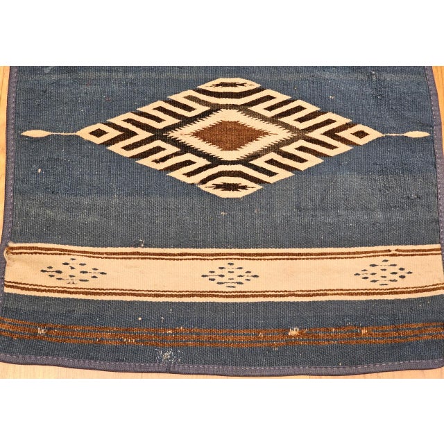 1900 - 1909 Vintage Mexican Saltillo Serape Kilim Rug, Flat-Woven Wool Blanket, Royal Blue, 2x2 For Sale - Image 5 of 10