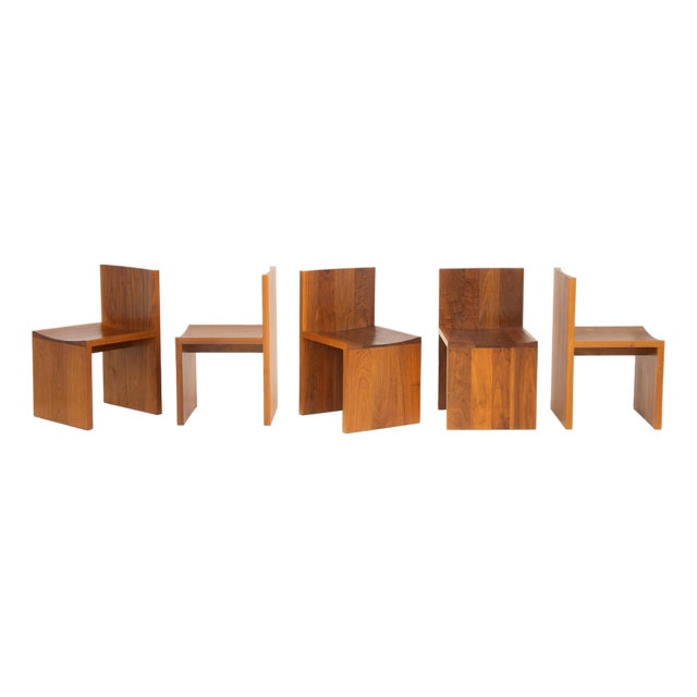 Zach Hadlock Platform Walnut Dining Chairs, 5 For Sale