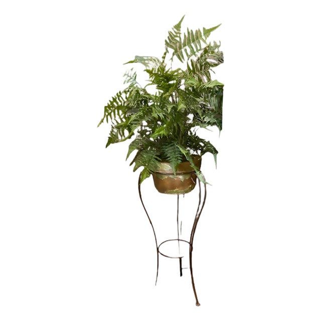 Faux Fern and Metal Plant Stand For Sale