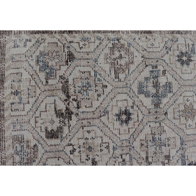 Ivory Modern Oushak Tribal Rug in Ivory With Light Blue and Brown Accents For Sale - Image 8 of 9