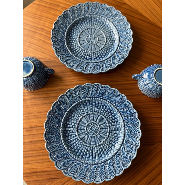 Ceramic 1970s Bordallo Pinheiro Blue Basketweave Dinner Plates and Cups-4 Pieces For Sale - Image 7 of 10