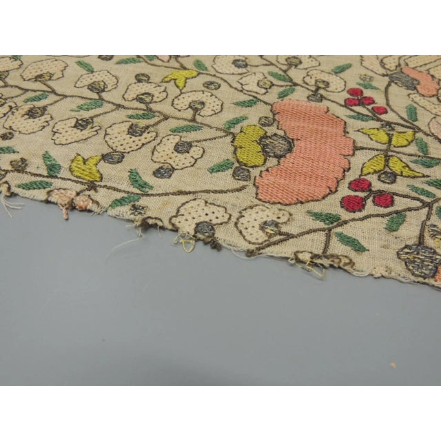 Antique Turkish Embroidery Textile Fragment Floral pattern Silk on linen Size: 8"h X 13"w
