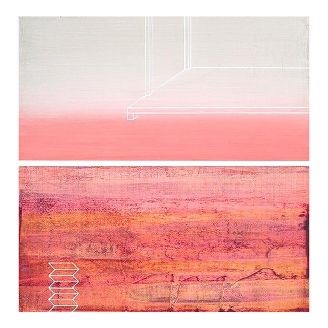 Rebecca Koury Original "In Repose" Grey Coral Rose Diptych Contemporary Abstract Painting, Acrylic on Canvas, Carmel California Art, 2020 For Sale