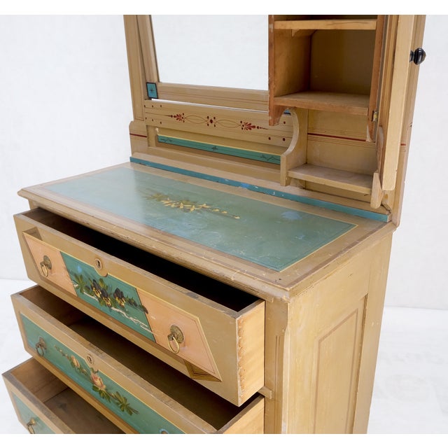 Wood Victorian Hand Painted Dresser Mirror King Bed Headboard Chair Footstool Drawers For Sale - Image 7 of 18