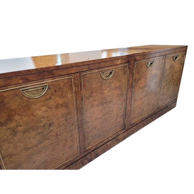 Mastercraft Mastercraft Postmodern Burl Wood & Brass Modular Credenza or Pair of Cabinets For Sale - Image 4 of 12