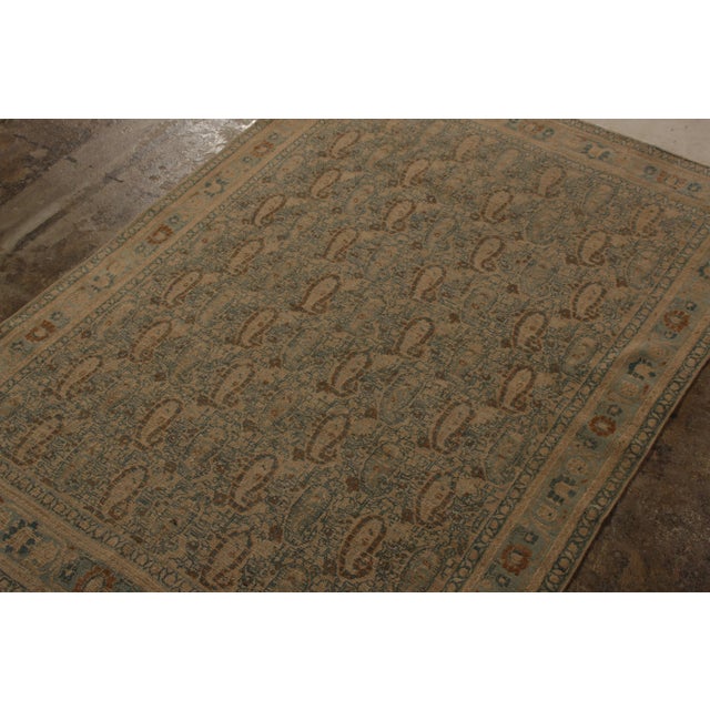 Hand-Knotted Antique Khorassan Persian Rug, Beige-Brown and Blue Paisley Pattern For Sale In New York - Image 6 of 9