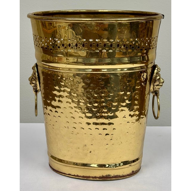 Metal Vintage Hammered Brass Lion Handle Wastebasket or Umbrella Stand For Sale - Image 7 of 9