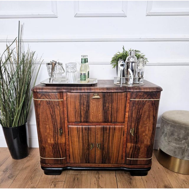 Mid-Century Art Deco Italian Burl Walnut and Mirror Mosaic Dry Bar Cabinet, 1960s For Sale - Image 6 of 13