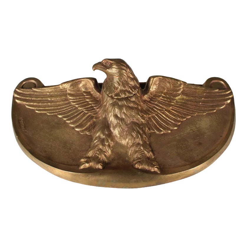 Antique Bald Eagle Inkwell in Gilded Bronze by Frecourt, 1890s Chairish