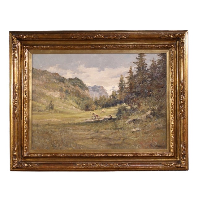 Giuseppe Gheduzzi, Landscape Composition, 1920s, Oil Painting on Board, Framed For Sale