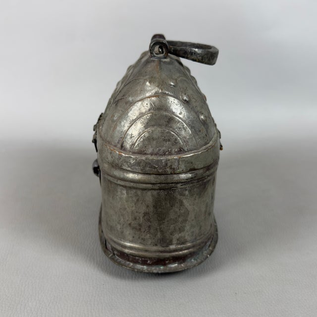 Vintage Turkish Ethnic Embossed Silver-Plated Copper Jewelry Box For Sale - Image 4 of 11