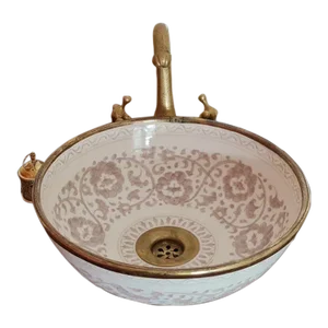 Rim Ceramic Washbasin Sink for Bathroom with Drain Brass