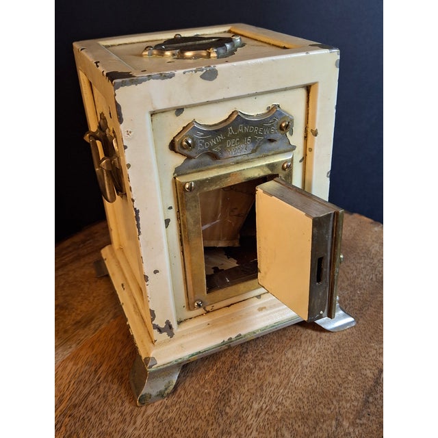 Rare 1897 Custom Cast Iron Safe Bank Engraved Plaque Brass Door Provenance Bertoia 8.6lb For Sale - Image 10 of 18