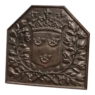 19th Century French Cast Iron Fireback With Crowned Coat of Arms For Sale
