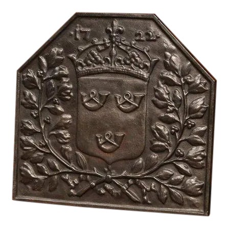 19th Century French Cast Iron Fireback With Crowned Coat of Arms For Sale