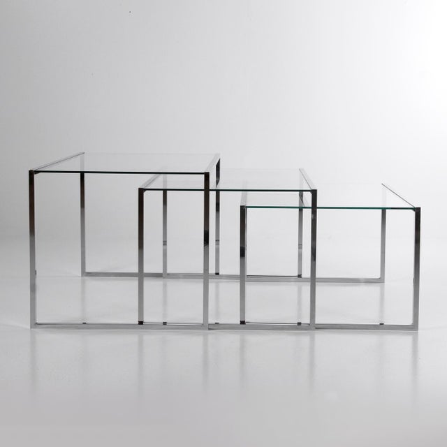1970s Three Coffee Tables in Glass and Chromed Metal, 1970s, Set of 3 For Sale - Image 5 of 11