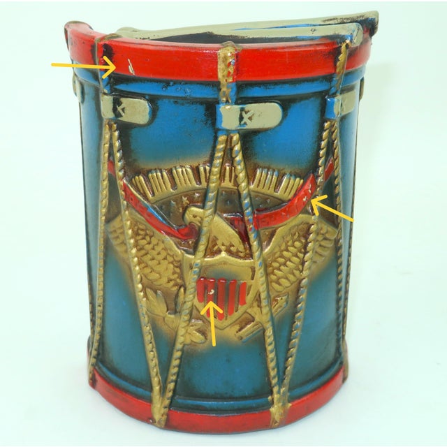 Royal Blue Patriotic Continental Americana Drum Bookends, a Pair For Sale - Image 8 of 9