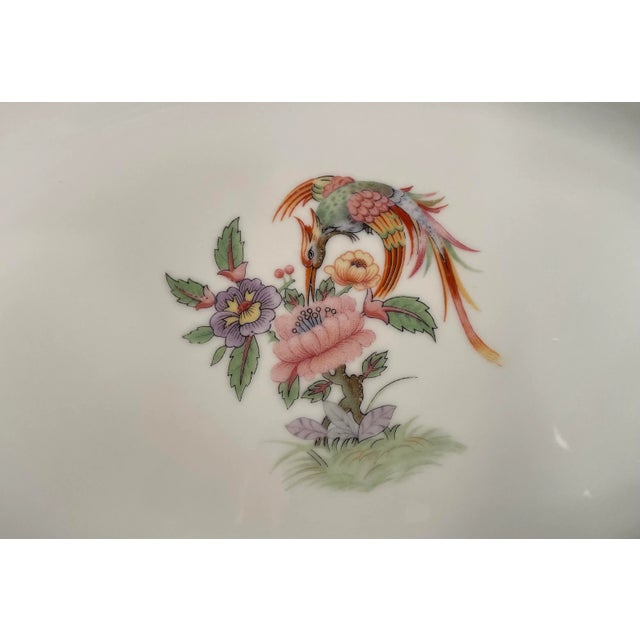 Unique chinoiserie oval platter with phoenix-style hummingbird centerpiece. Made between 1930 and 1945 by Zeh Scherzer...