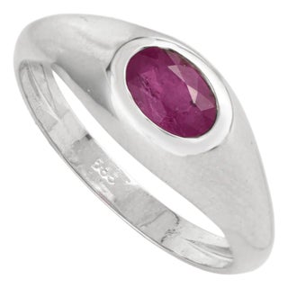 14k White Gold Natural Mozambique Ruby Chic Signet Ring Size 5 For Sale