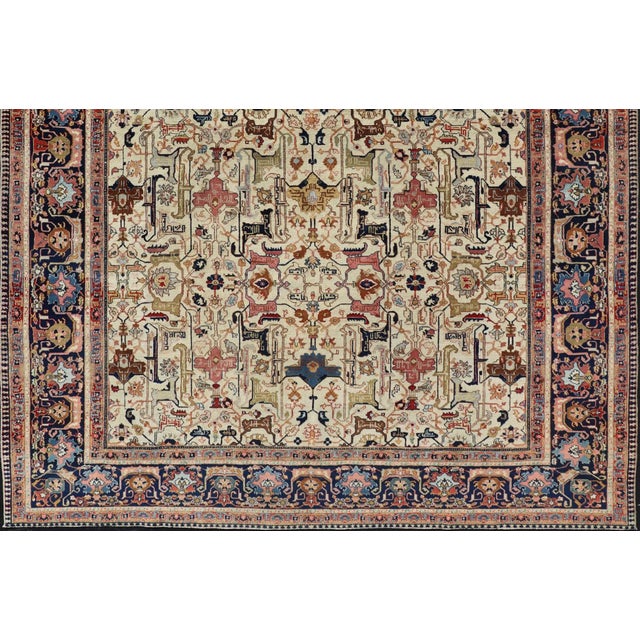 Tribal Antique Persian Tabriz Rug in Wool With All-Over Sub-Geometric Design 9'6 X 12'0 For Sale - Image 3 of 18