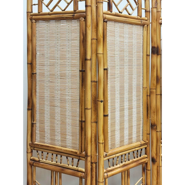 Mid 20th Century Vintage Bamboo Chippendale Style Four Panel Room Divider For Sale - Image 5 of 7