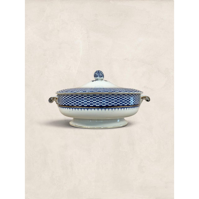 Antique Blue and White Porcelain Serving Tureen With Lid For Sale - Image 4 of 13