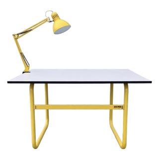 Italian Neolt Yellow Drafting Table With Matching Architect Table Lamp – Mid-Century Modern Studio Pair For Sale