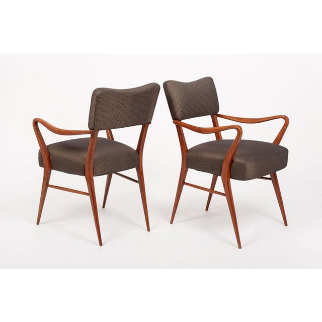 Pair of Mid Century Modern Wood & Brown Upholstered Arm Chairs, 1950s For Sale In Detroit - Image 6 of 11