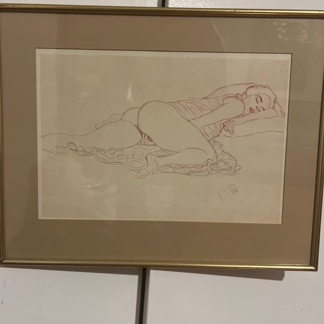 Collectors paper print of Gustav Klimt drawing of reclining lady